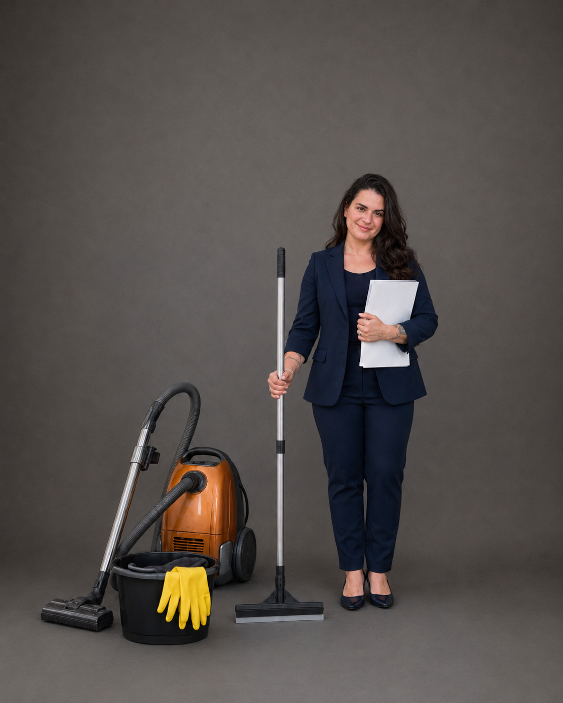 Ana Gemal standing with professional cleaning equipment